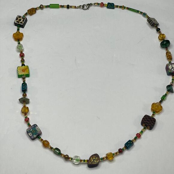 Artisan beaded necklace costume jewelry natural nature neutral burnished silver - Picture 6 of 10